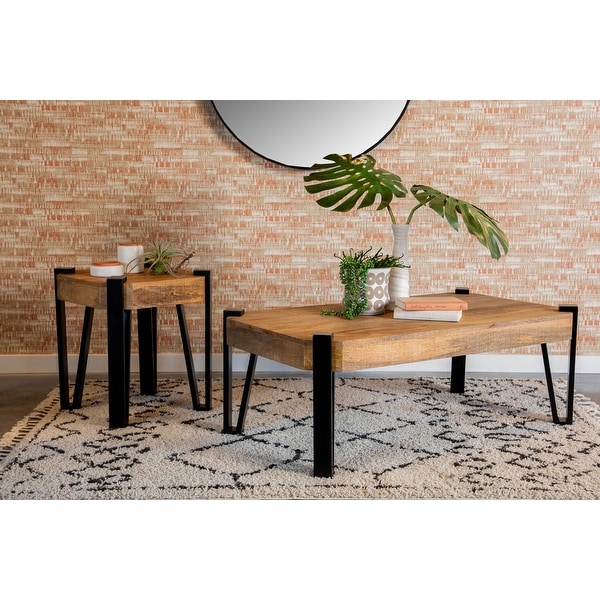 Deedis Natural and Matte Black Wooden Square Top End Table