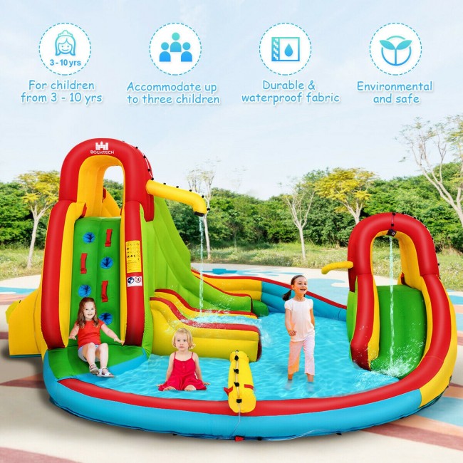 Kids Inflatable Water Slide Bounce House with Climbing Wall &Pool without Blower