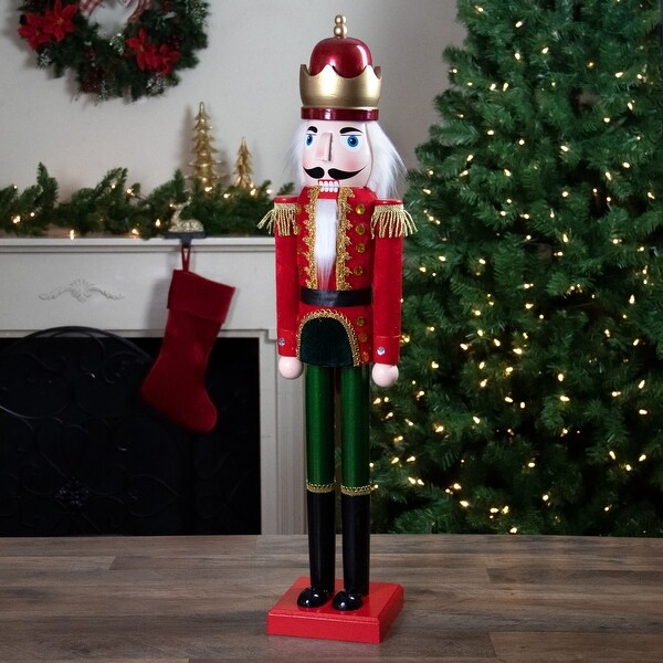 35.5 Red and Green Velvet Wooden Christmas Nutcracker King