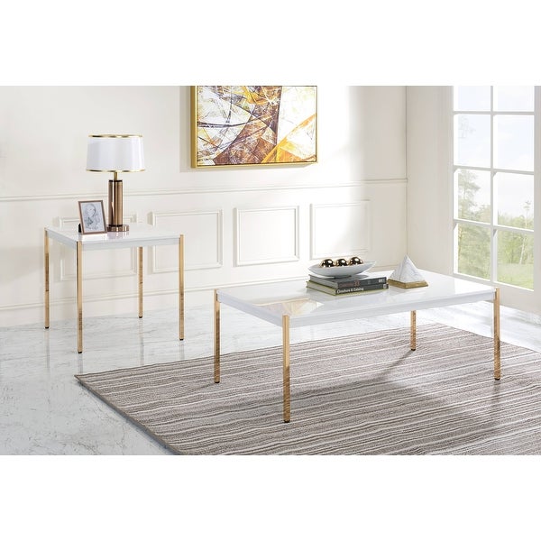 ACME Otrac Rectangular Coffee Table in White and Gold