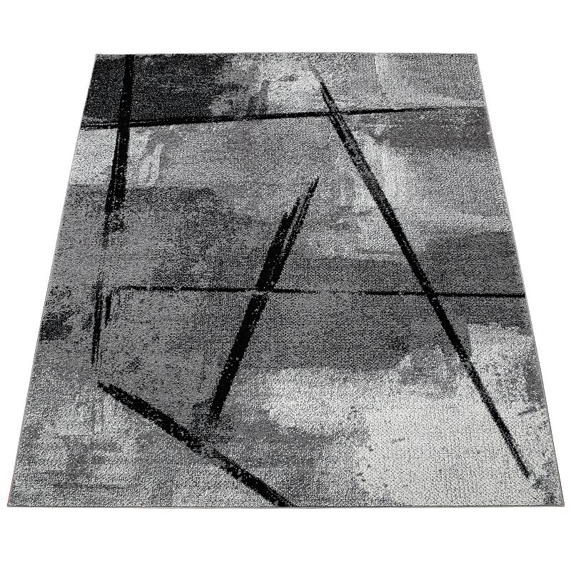 Grey Black Area Rug Modern Design with Abstract Paint Effect