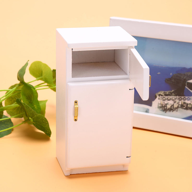 TruPeony Wooden Kitchen Miniature White Refrigerator Furniture Model Dollhouse Decoration