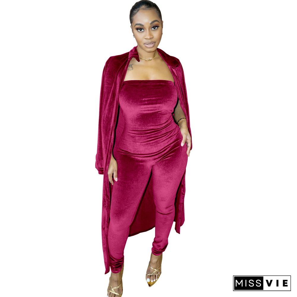 Long Sleeve Cardigan Strapless Jumpsuit Outdoor Suit