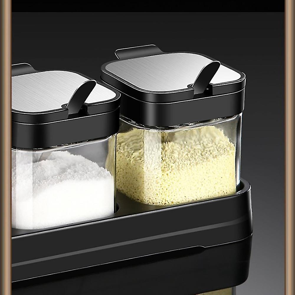 Glass Storage Jars Spice Containers Set With Stainless Steel Lids And Spoons For Sugar Serving Salt