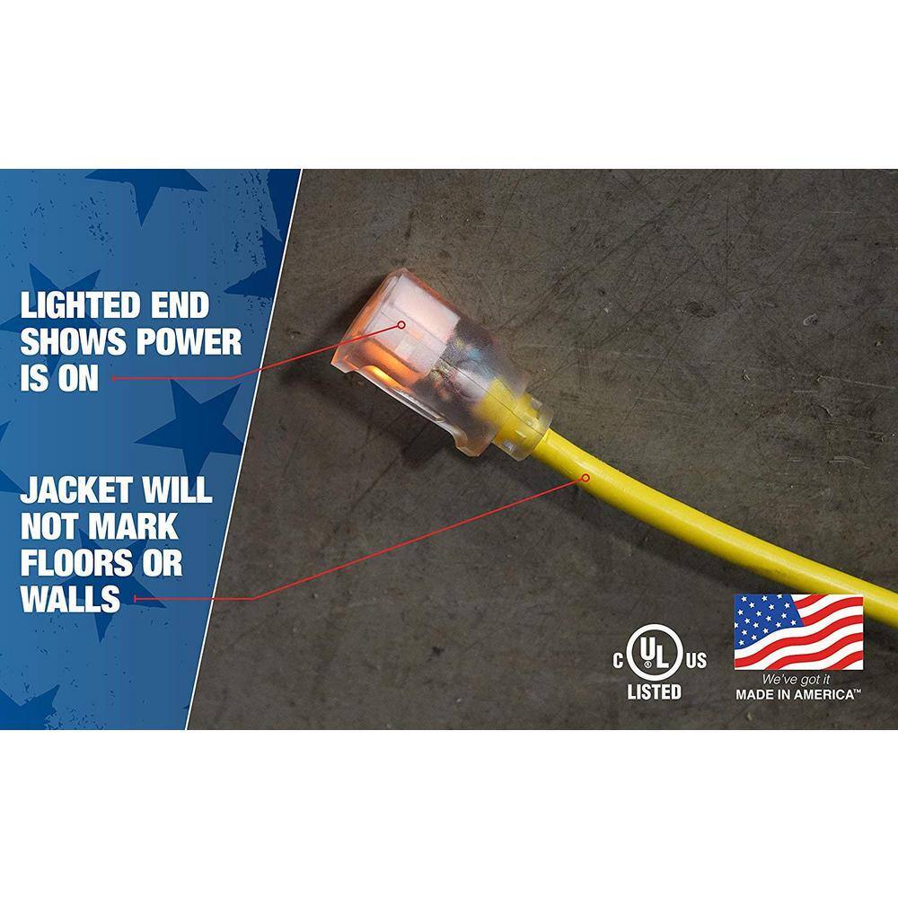 Southwire 50 ft. 123 SJTW Hi-Visibility Outdoor Heavy-Duty Extension Cord with Power Light Plug 2588SW0002