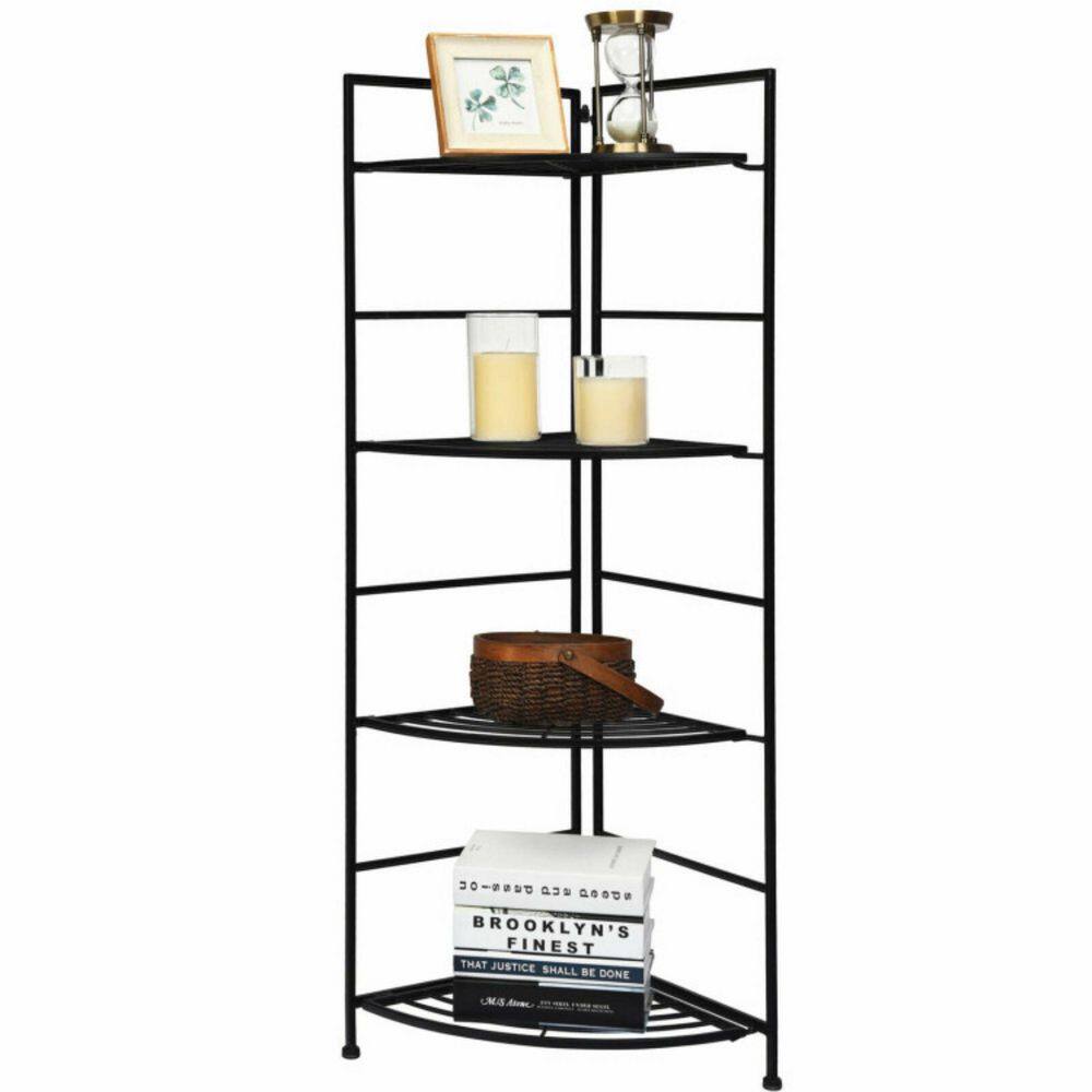 Alpulon Indoor/Outdoor Folding Black Metal Shelf Plant Stand Storage Open Shelf Corner Display Rack (4-Tier) ZMWV538