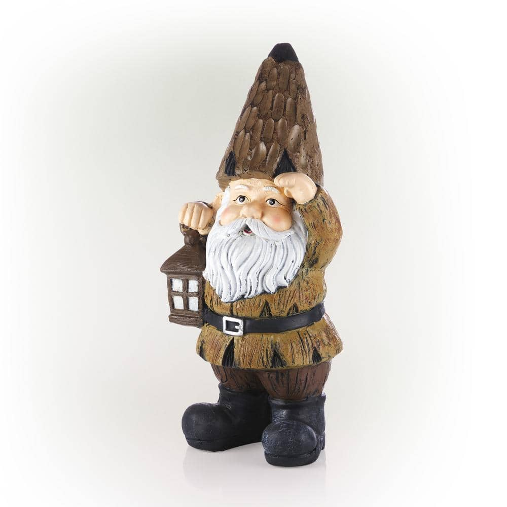 Alpine Corporation 16 in. H Indoor/Outdoor Garden Gnome with Lantern Statue, Brown YEN578HH