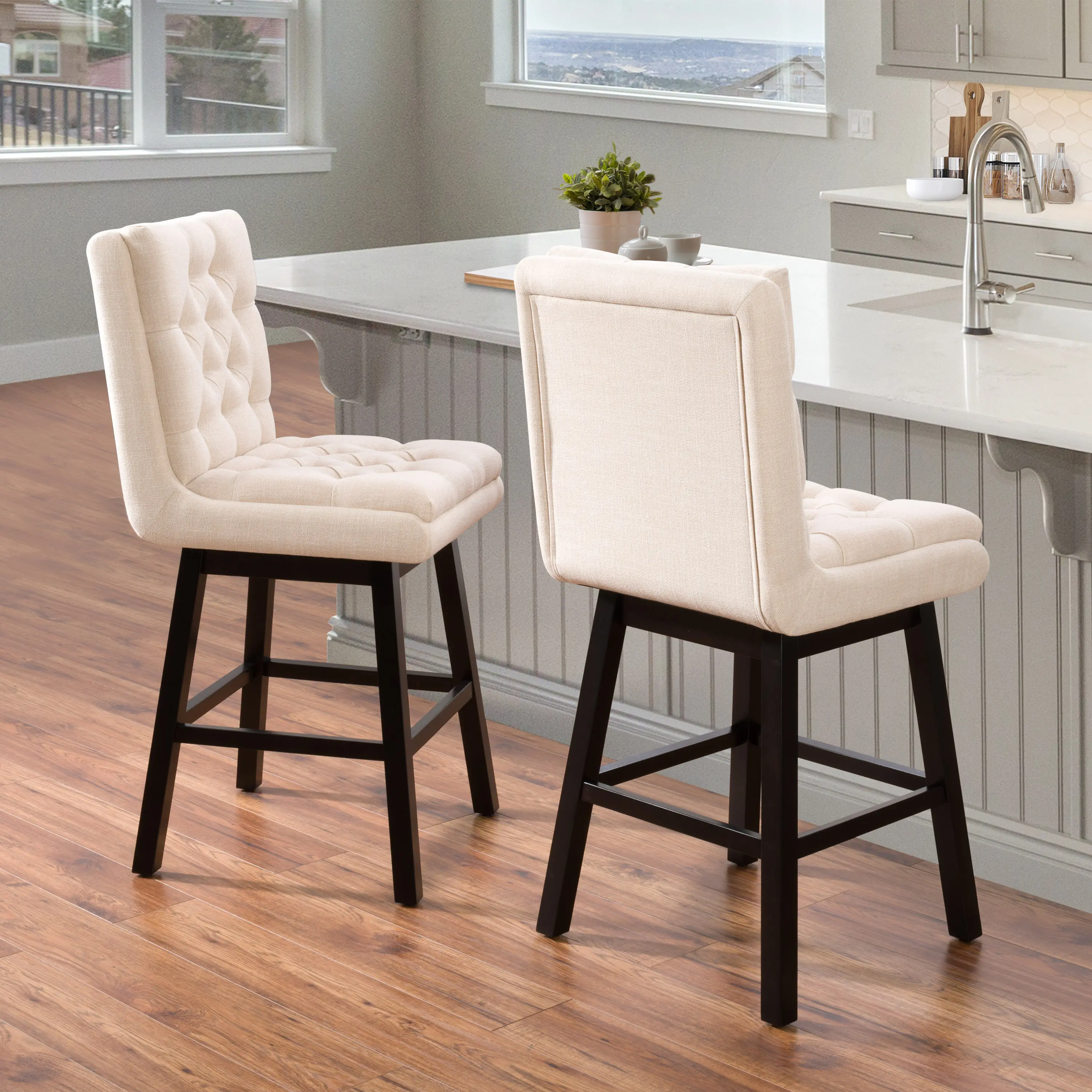 Boston Beige Counter Height Stool， Set of 2