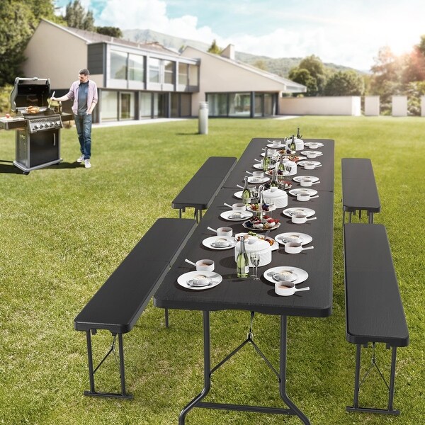 6 Foot Plastic Folding Table Portable Long Table for Indoor Outdoor Use with Carrying Handle，Rattan Patterned HDPE Tabletop