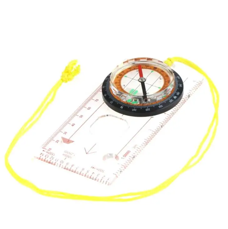 Outdoor Camping Drawing Scale Compass Folding Map Ruler Compass Hiking Camping Handheld Portable Pointing Car Buckle Guide