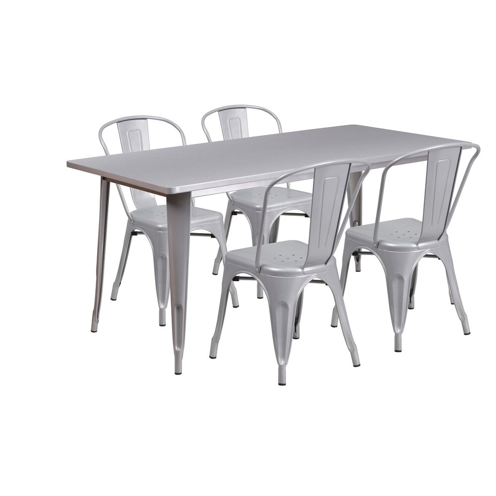 Metal Indoor/ Outdoor Table and Stackable Chair Set