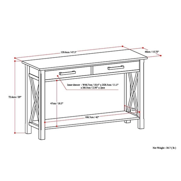 WYNDENHALL Waterloo SOLID WOOD 47 inch Wide Contemporary Console Sofa Table - 47.4 Inches wide