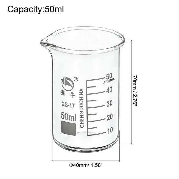 2pcs 50ml Tall Form Glass Beaker 3.3 Borosilicate Lab Measuring Cups - Clear