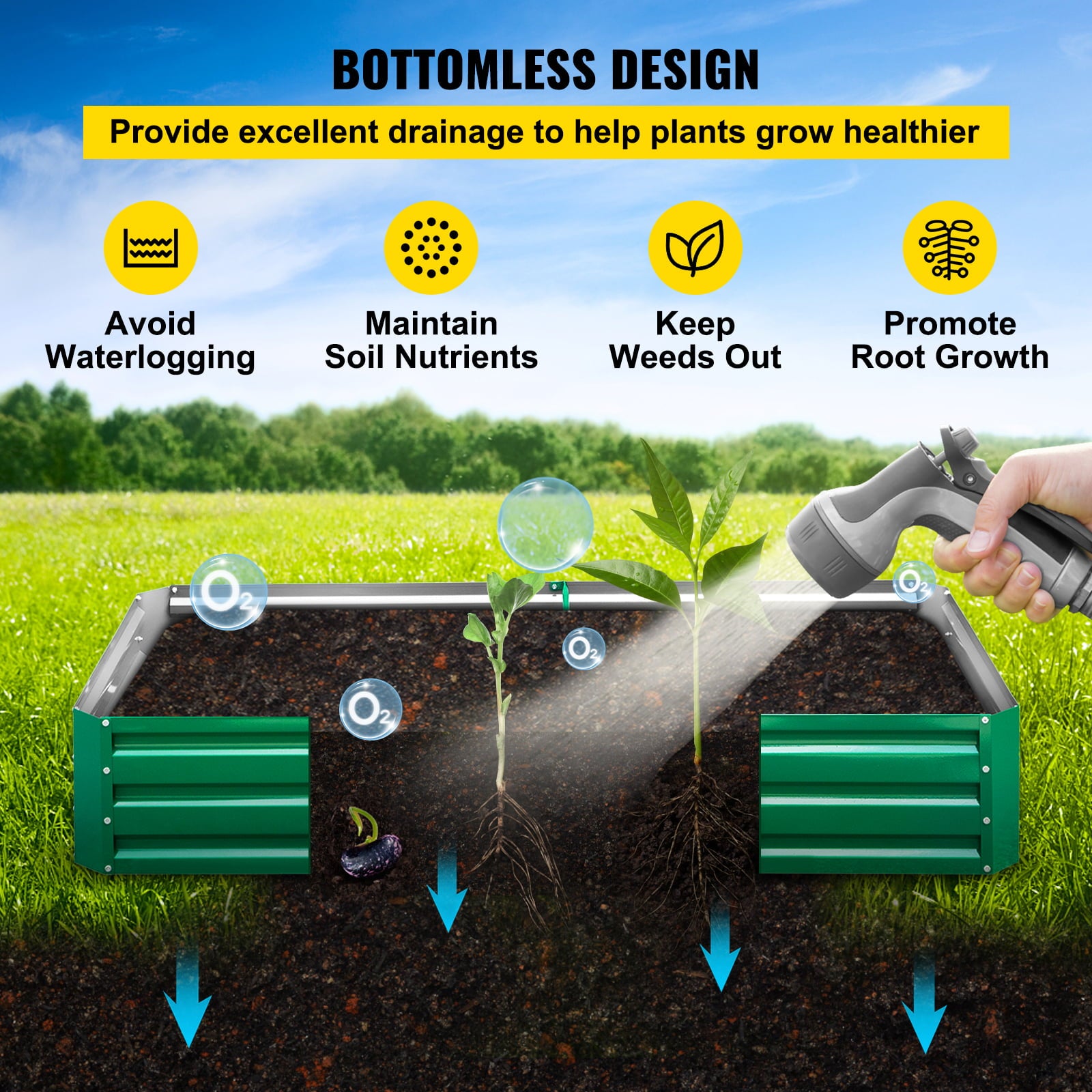 VEVORbrand Raised Metal Garden Bed, 68"x35"x12"Steel Garden Bed, Green Square Planter Box, Compost Garden Bed