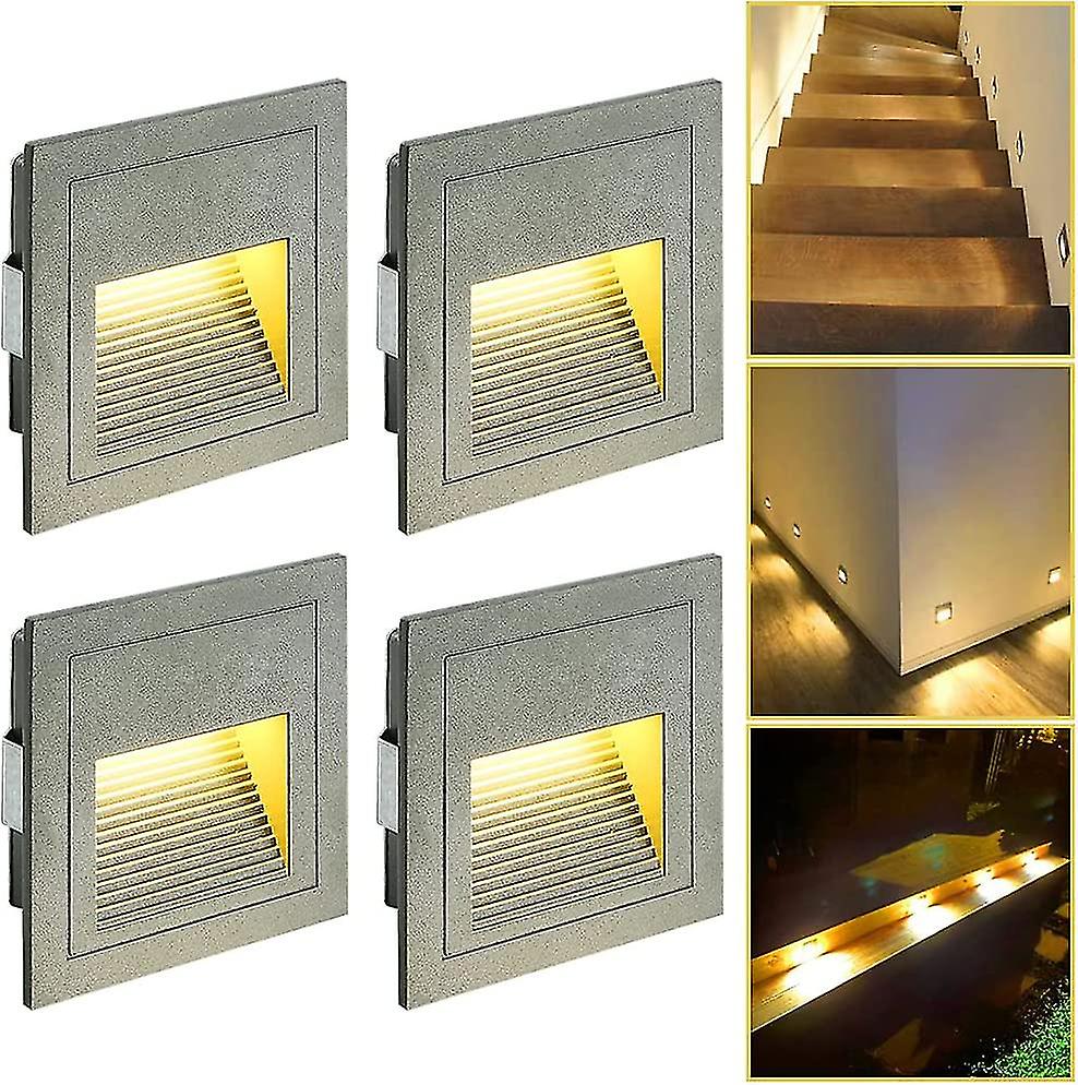 3w Led Recessed Wall Light Warm White Led Stair Light， Waterproof Ip65 Outdoor Led Stair Light For Garden Kitchen Pedestal Terrace Stairs2pcs-grey