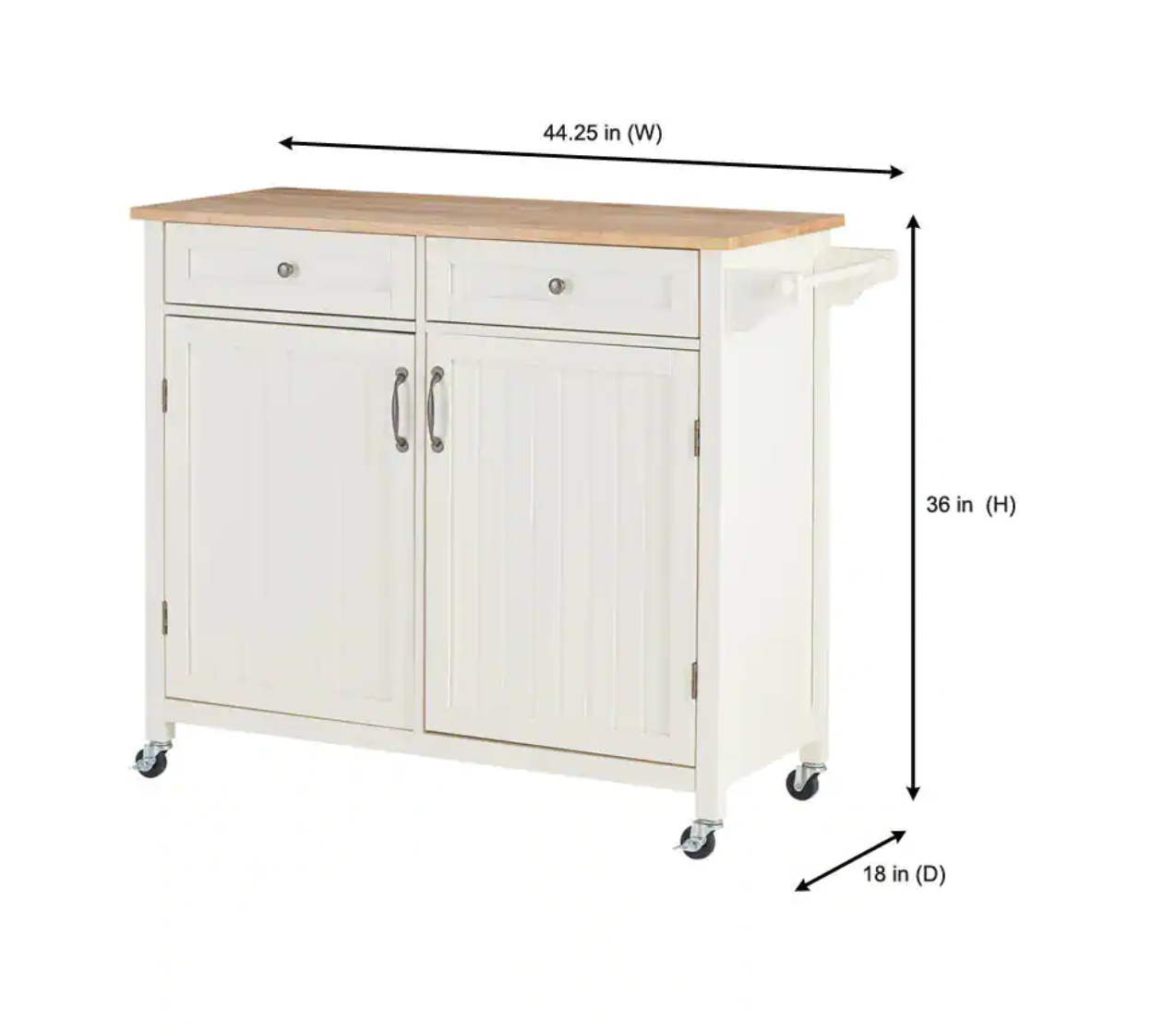 Bainport Ivory Kitchen Cart with Butcher Block Top