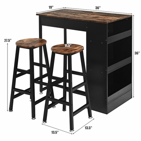 3 Pieces Bar Table Set with Storage - 36