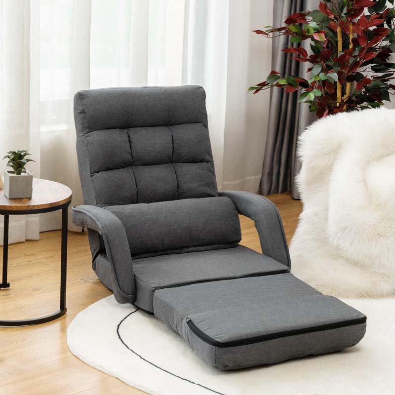 Foldable Massage Floor Chair Recliner, Single Lazy Sofa with Ergonomic Armrest, Adjustable 5 Backrest Positions & Detachable Mat