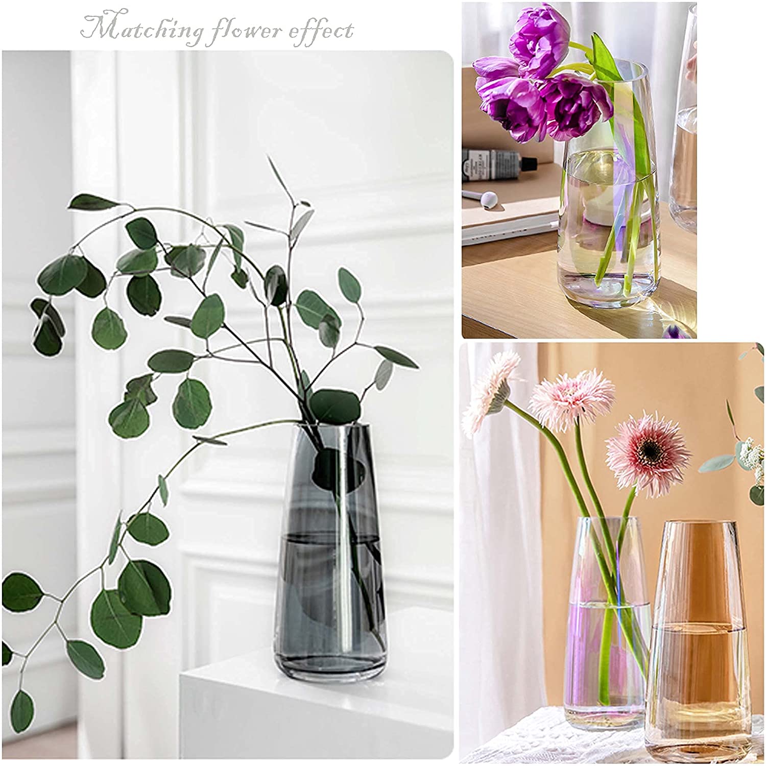 Ins Modern Glass Vase Irised Crystal Clear Glass Vase for Home Office Decor (Crystal Grey)