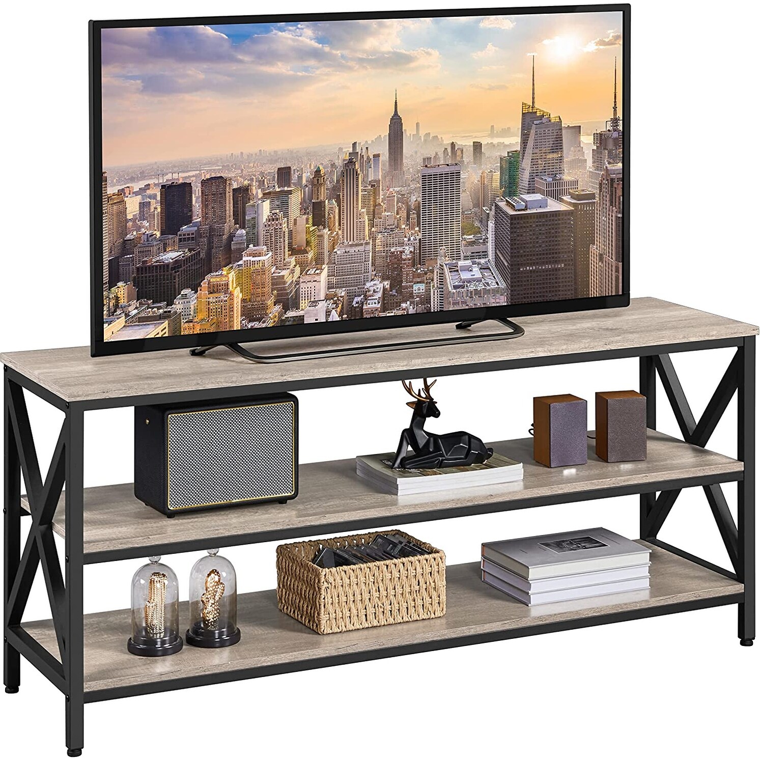 3 Tiers TV Stand for up to 70 Inch TVs， Industrial Media Entertainment Center TV Stand with Storage Shelves for Home