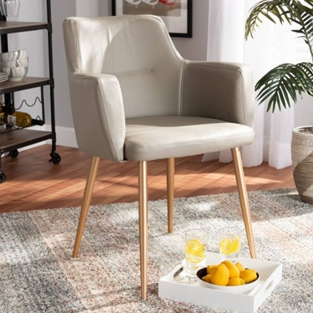 Martine Faux Leather Upholstered Metal Dining Chair Beige/Gold - Baxton Studio