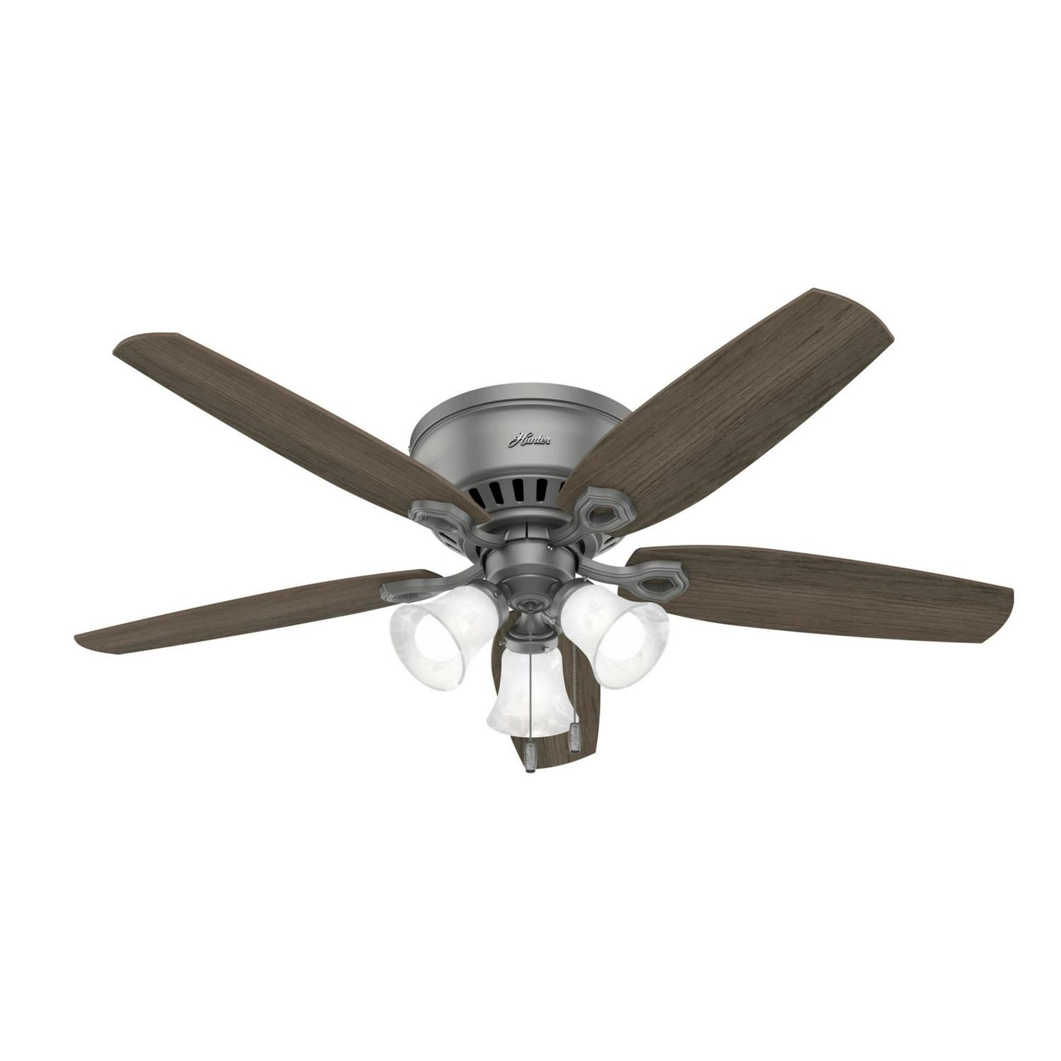 Hunter Fan 52 Builder Matte Silver Low Profile Ceiling Fan with LED Light and Pull Chain