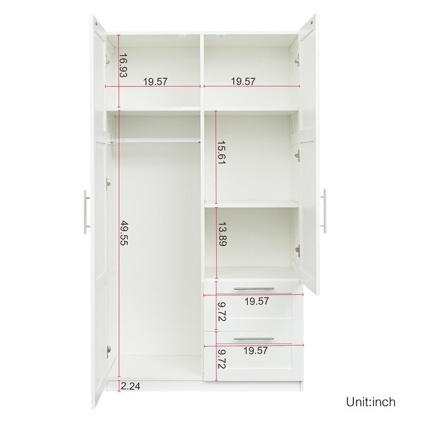 High Wardrobe Kitchen Cabinet with 2 Doors， 2 Drawers and 5 Storage Spaces - - 36907184