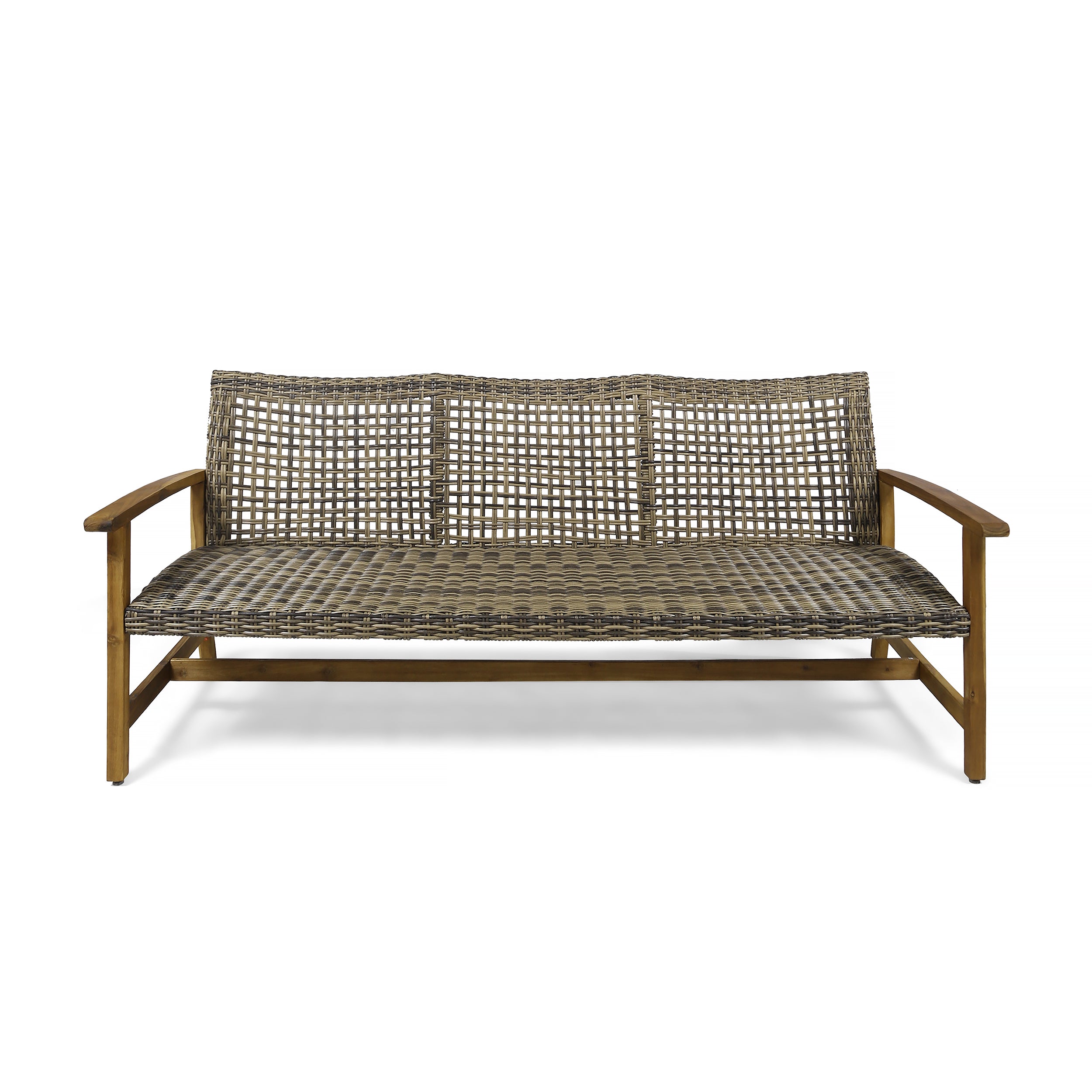 Marcia Outdoor 3-Seater Wicker Weave Sofa with Acacia Wood Frame