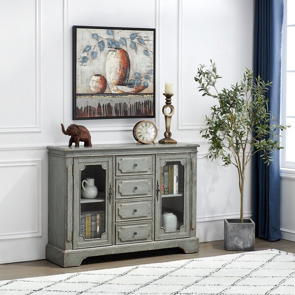 Somette Weston Aged Blue Grey Two Door Four Drawer Credenza