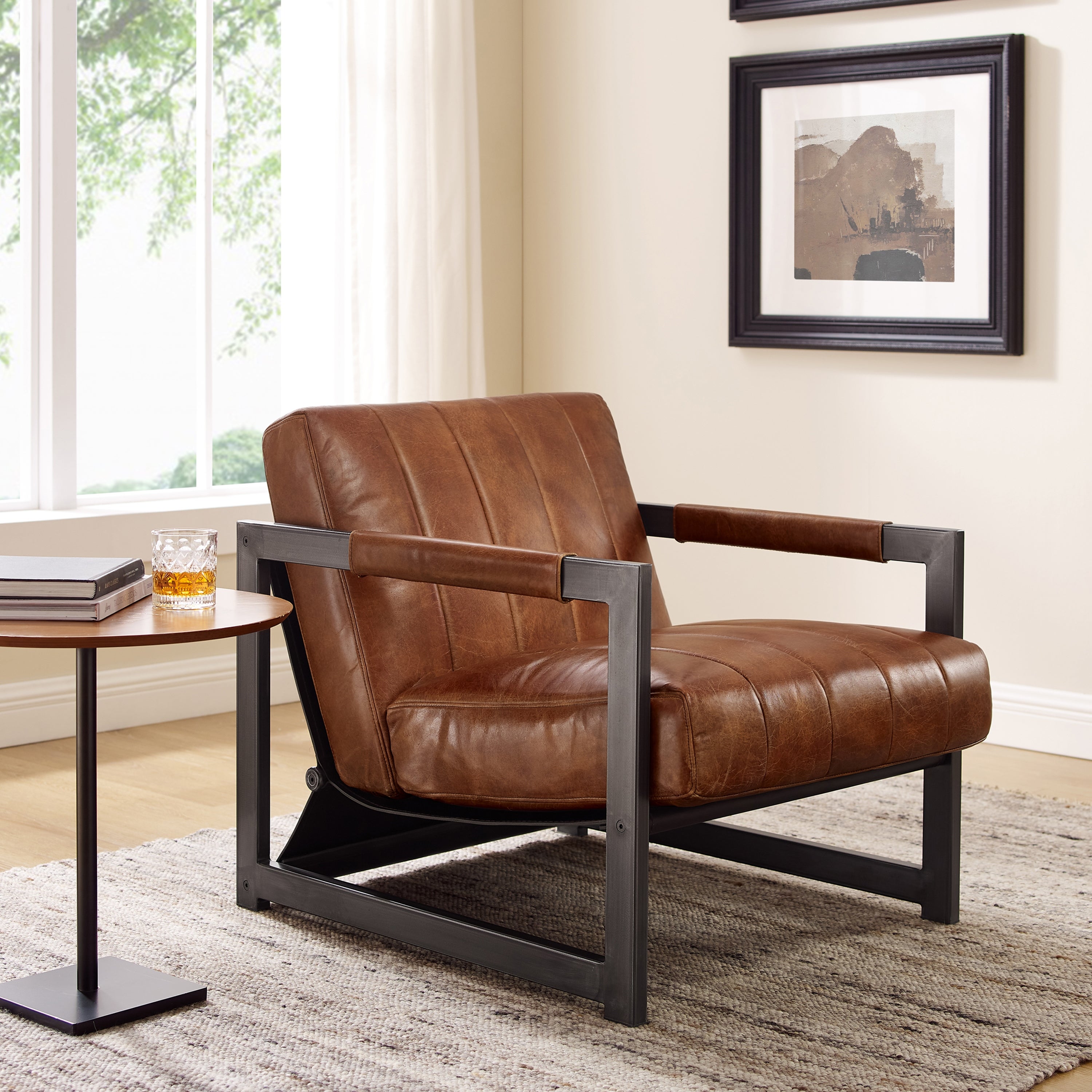 Art Leon Genuine Leather Accent Arm Chair