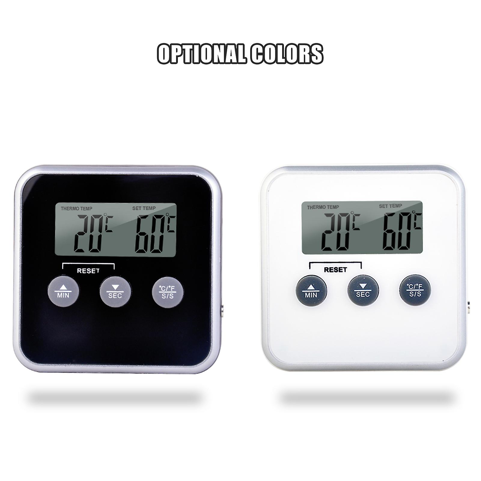 Black Meat Thermometers and Timers With Lcd Display Thermometer Clock Timer With Stainless Steel Probe Instant Digital Read Meat Thermometer For Bbq Mea