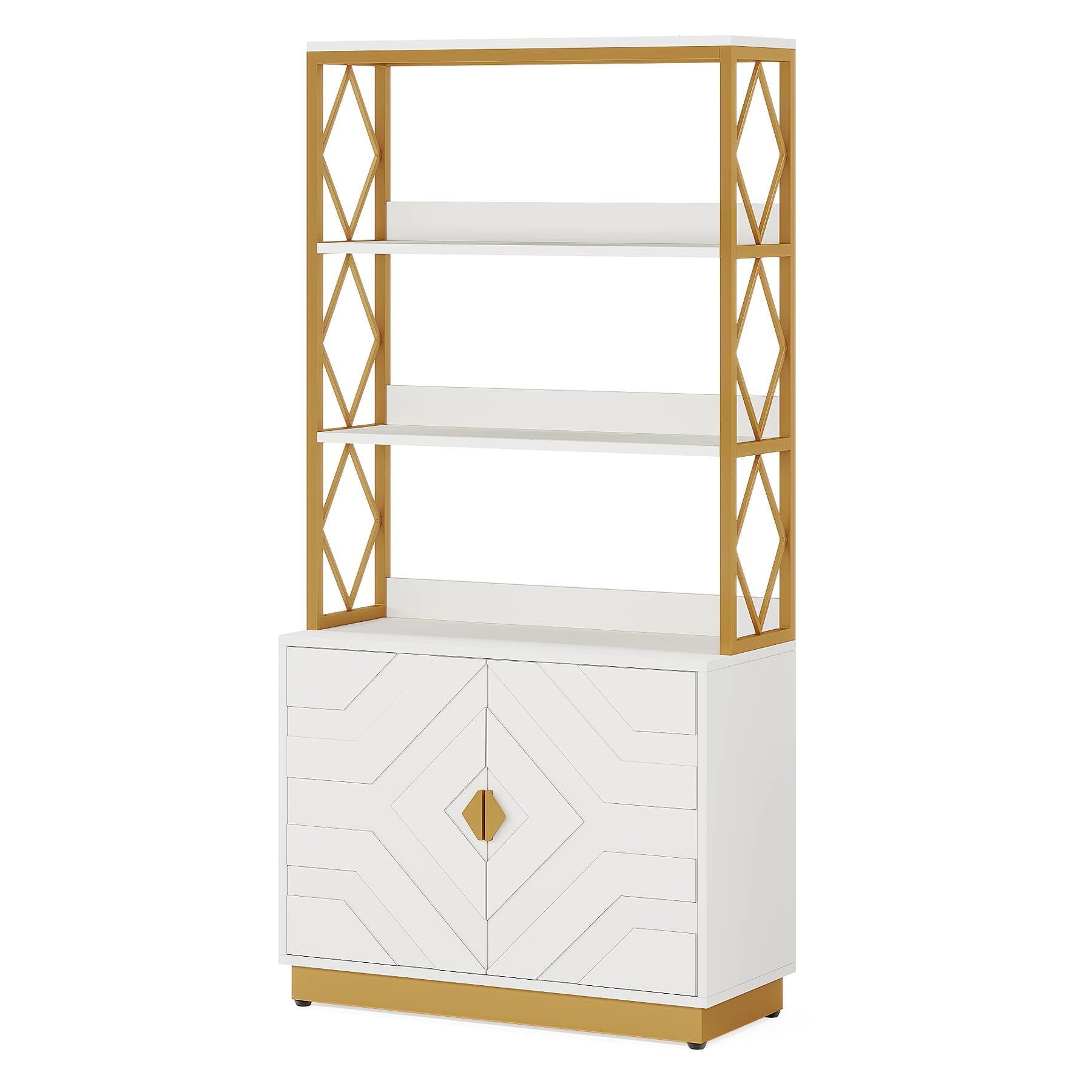 Bookshelf with Doors, 70.9 Modern Etagere Bookcase with 3 Shelves