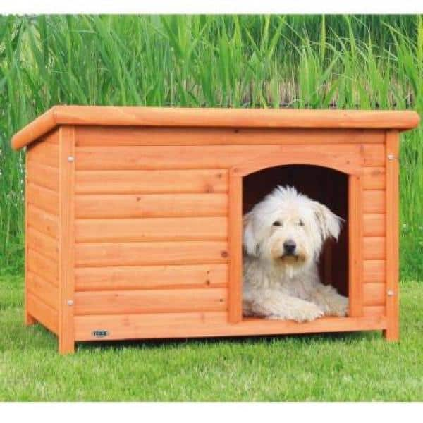 TRIXIE natura Classic Dog House, Flat Hinged Roof, Adjustable Legs, Brown, Medium 39552