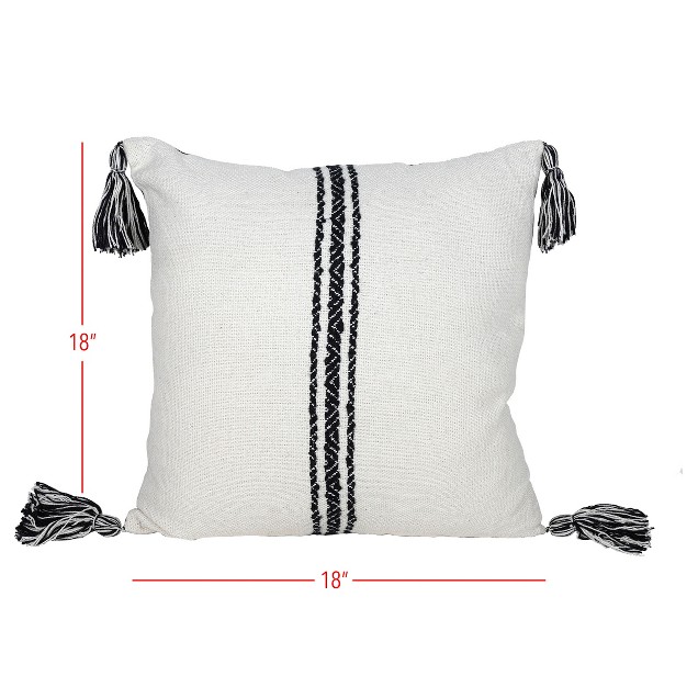 18x18 Inch Hand Woven Pillow Black Cotton With Polyester Fill Foreside Home amp Garden