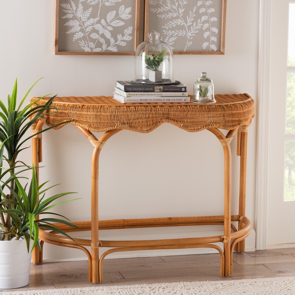 Wakana Modern Bohemian Natural Brown Rattan Console Table