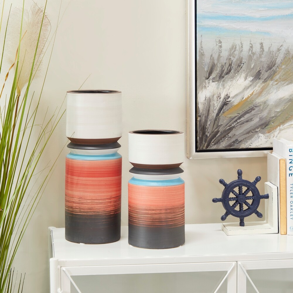 Multi Colored Ceramic Modern Vase (Set of 2)