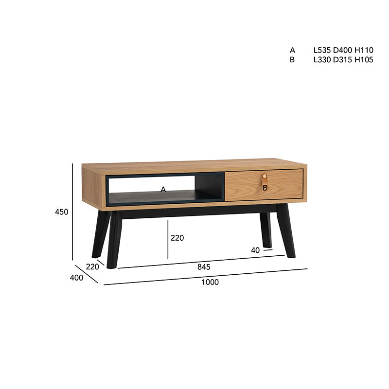 CASTOR Coffee Table 100cm - Natural, Navy Blue & Black