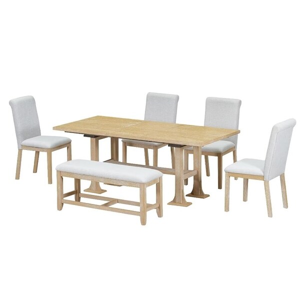 Extendable Dining Table Set，with Removable Leaf and Upholstered Chairs