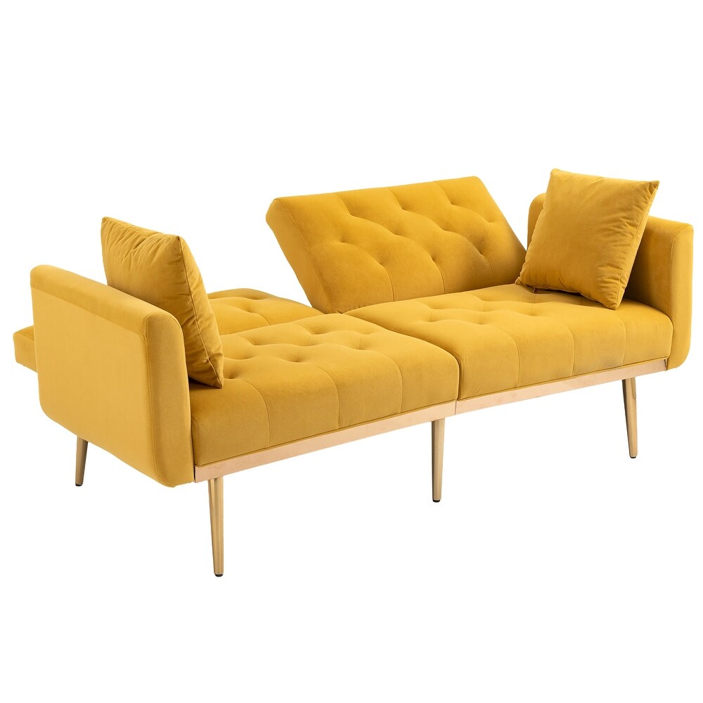 2 in 1 Folding Loveseat Sleeper Mustard Velvet Recliner Sofa Bed