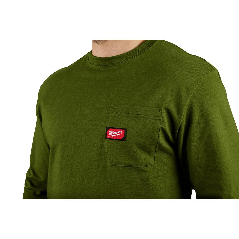 Heavy Duty Green Pocket Long Sleeve T-Shirt ; 3X ;