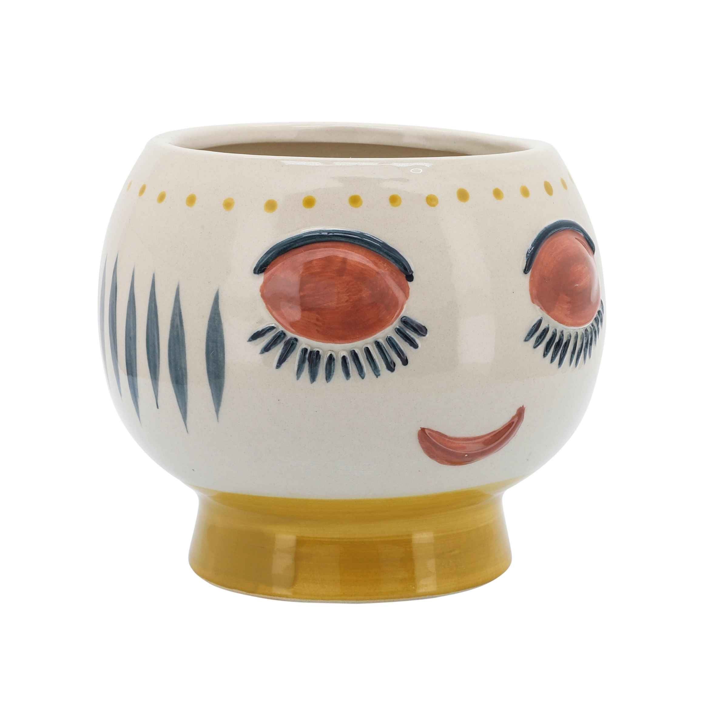 Face Ceramic Planter 17 Cm - Multi Colors 16687-01