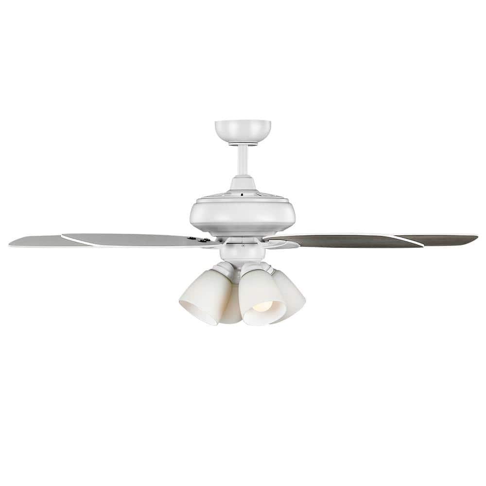 Hampton Bay Hollis 52 in Indoor LED Matte White Dry Rated Ceiling Fan with 5 Reversible Blades Light Kit and Remote Control