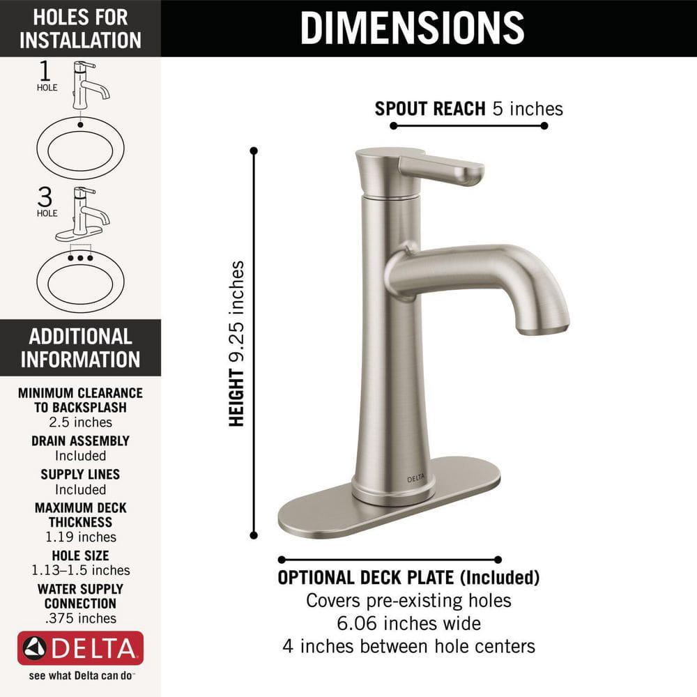 Delta Greydon Single Handle Single Hole Bathroom Faucet in Spotshield Brushed Nickel