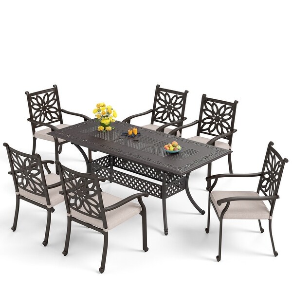 MAISON ARTS 7Piece Cast Aluminum Patio Dining Set with Expandable Rectangular Table and 6 Cast Aluminum Chairs