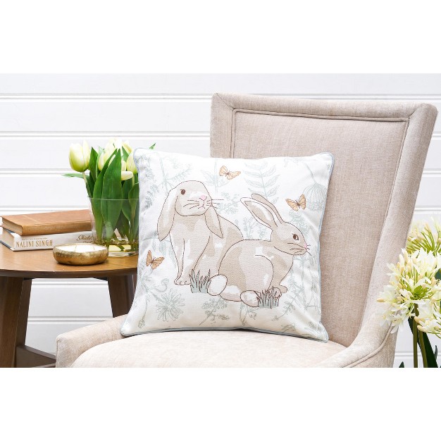 X 18 quot Garden Toile Easter Bunnies Embroidered Decorative Throw Pillow