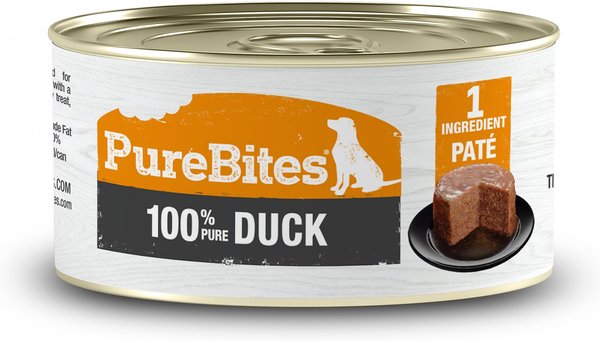 PureBites 100% Pure Duck Paté Dog Food Toppings， 2.5-oz can， 12 count