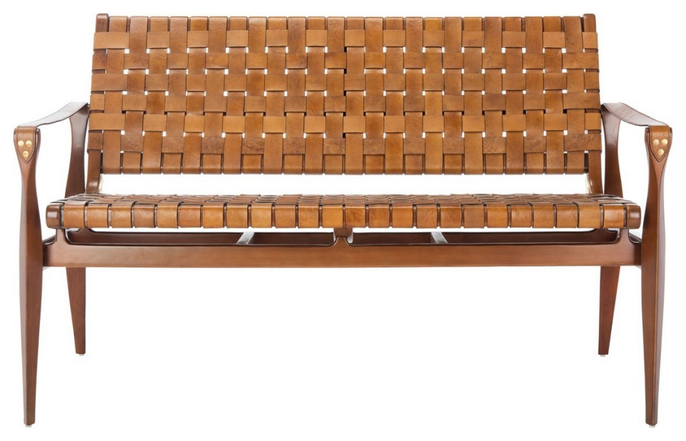 Leonard Leather Loveseat Brown/Light Brown   Midcentury   Loveseats   by Peachtree Fine Furniture  Houzz
