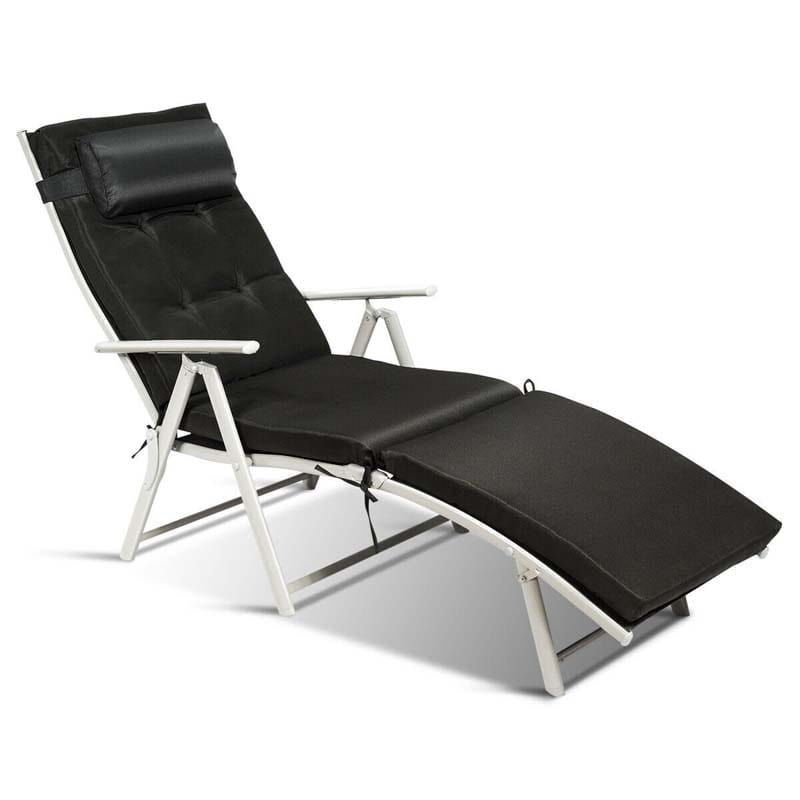 7-Position Folding Outdoor Chaise Lounge Chair, Lightweight Patio Pool Chair Sun Lounger with Cushion & Pillow