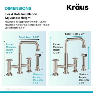 KRAUS Urbix Double Handle Industrial Bridge Kitchen Faucet with Side Sprayer in Spot Free Stainless Steel KPF-3125SFS