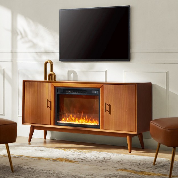 Jessie 58 In Mid century Style Tv Stand With Electric Fireplace artful Living Design walnut